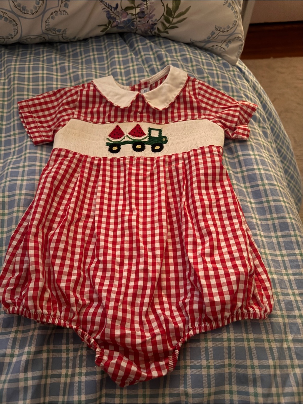 Red Gingham Smocked Watermelon Truck Baby One-Piece 18M